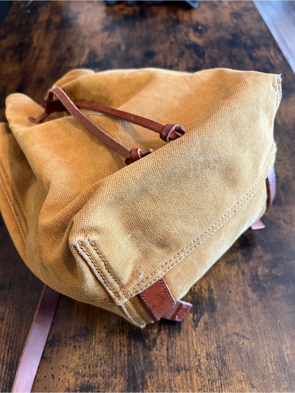 Madewell Mustard Yellow Canvas Drawstring Backpack with Leather Trim - Picture 7 of 7